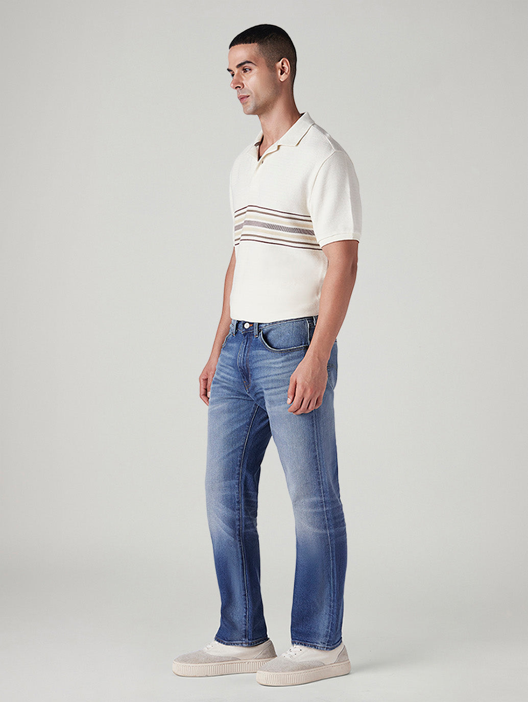 Men's 505 Blue Straight Fit Mid Rise Selvedge Jeans - Side View