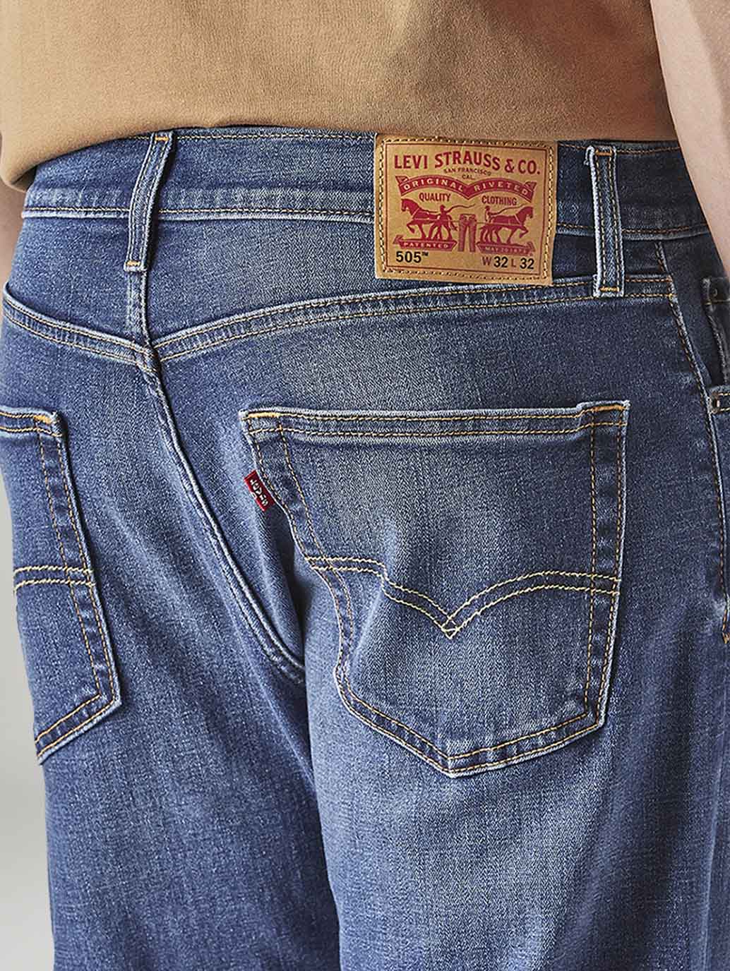 Men's 505 Indigo Straight Fit Mid Rise Jeans - Detail View