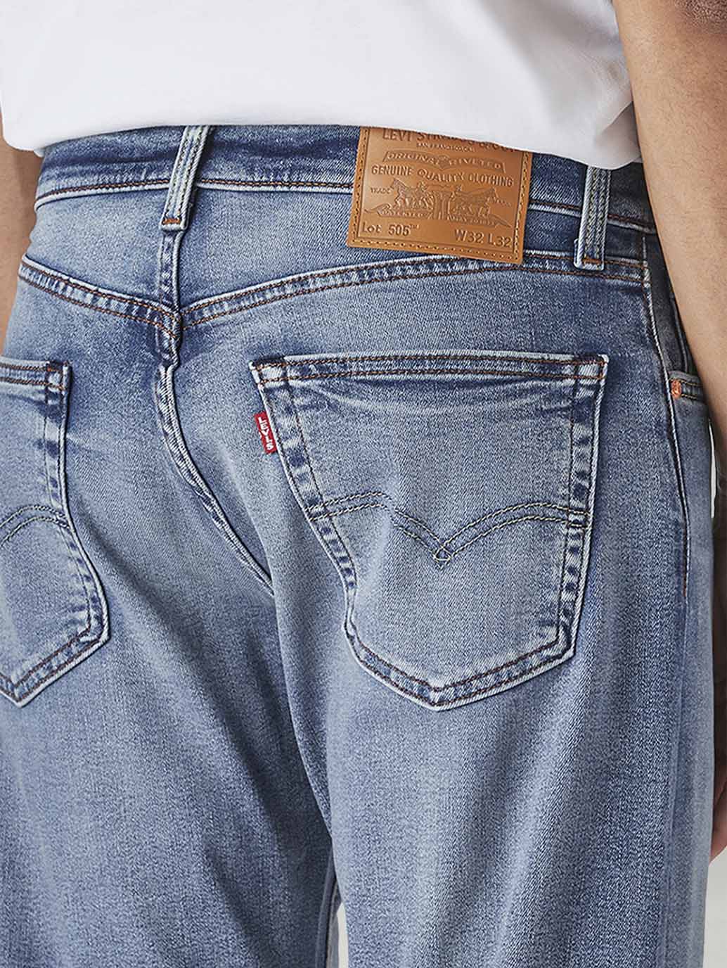 Men's 505 Blue Straight Fit Mid Rise Jeans - Detail View