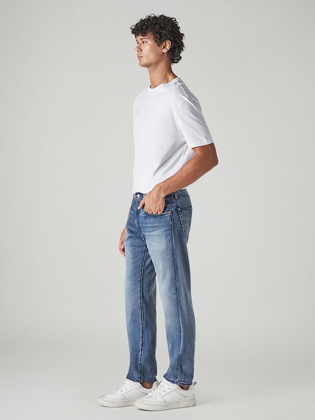 Men's 505 Blue Straight Fit Mid Rise Jeans - Side View