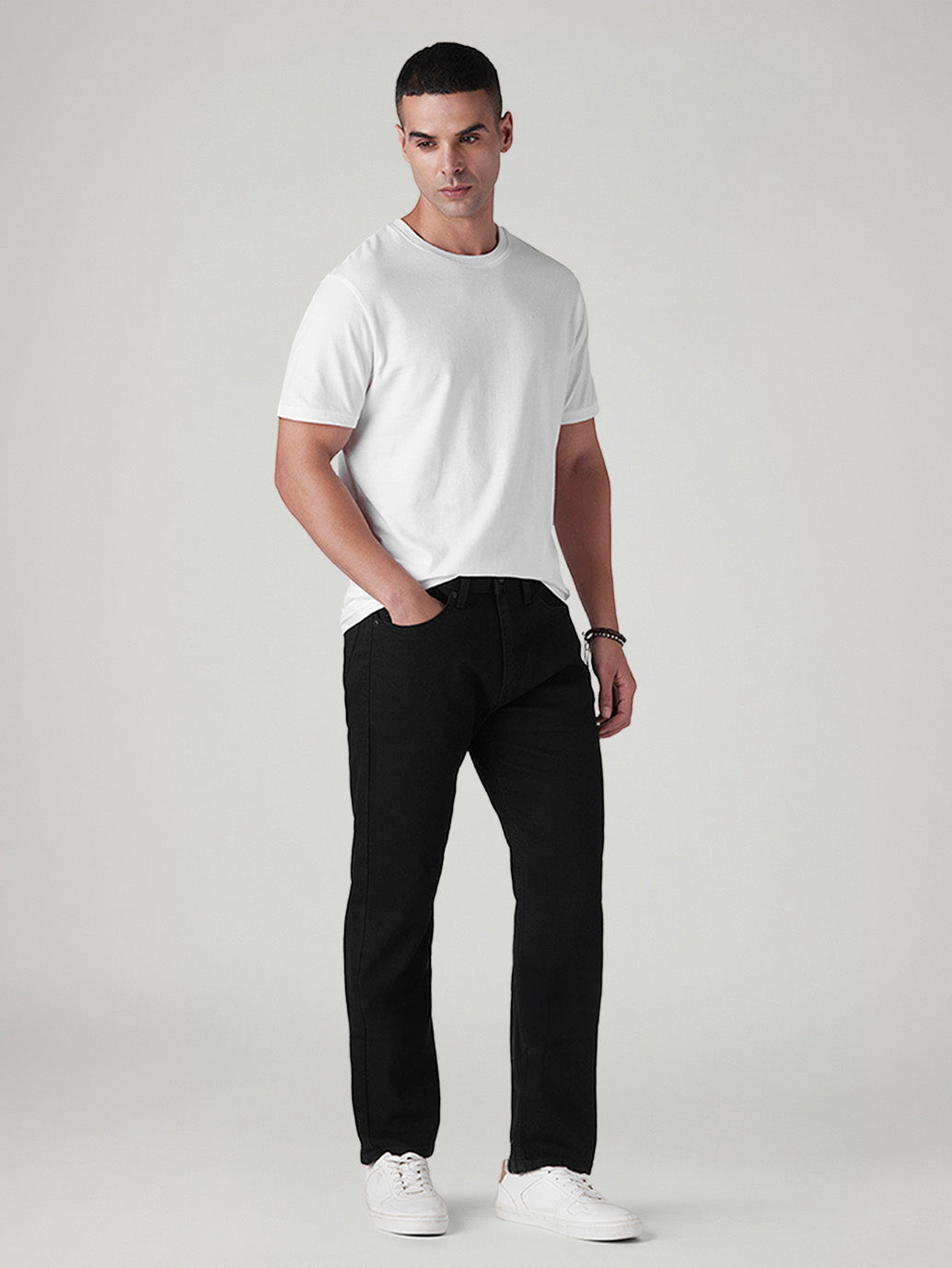 Men's 505 Black Straight Fit Mid Rise Jeans