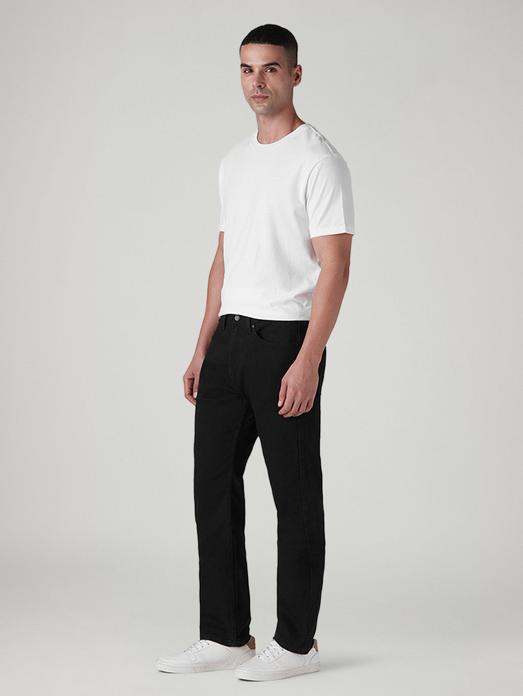 Men's 505 Black Straight Fit Mid Rise Jeans - Side View