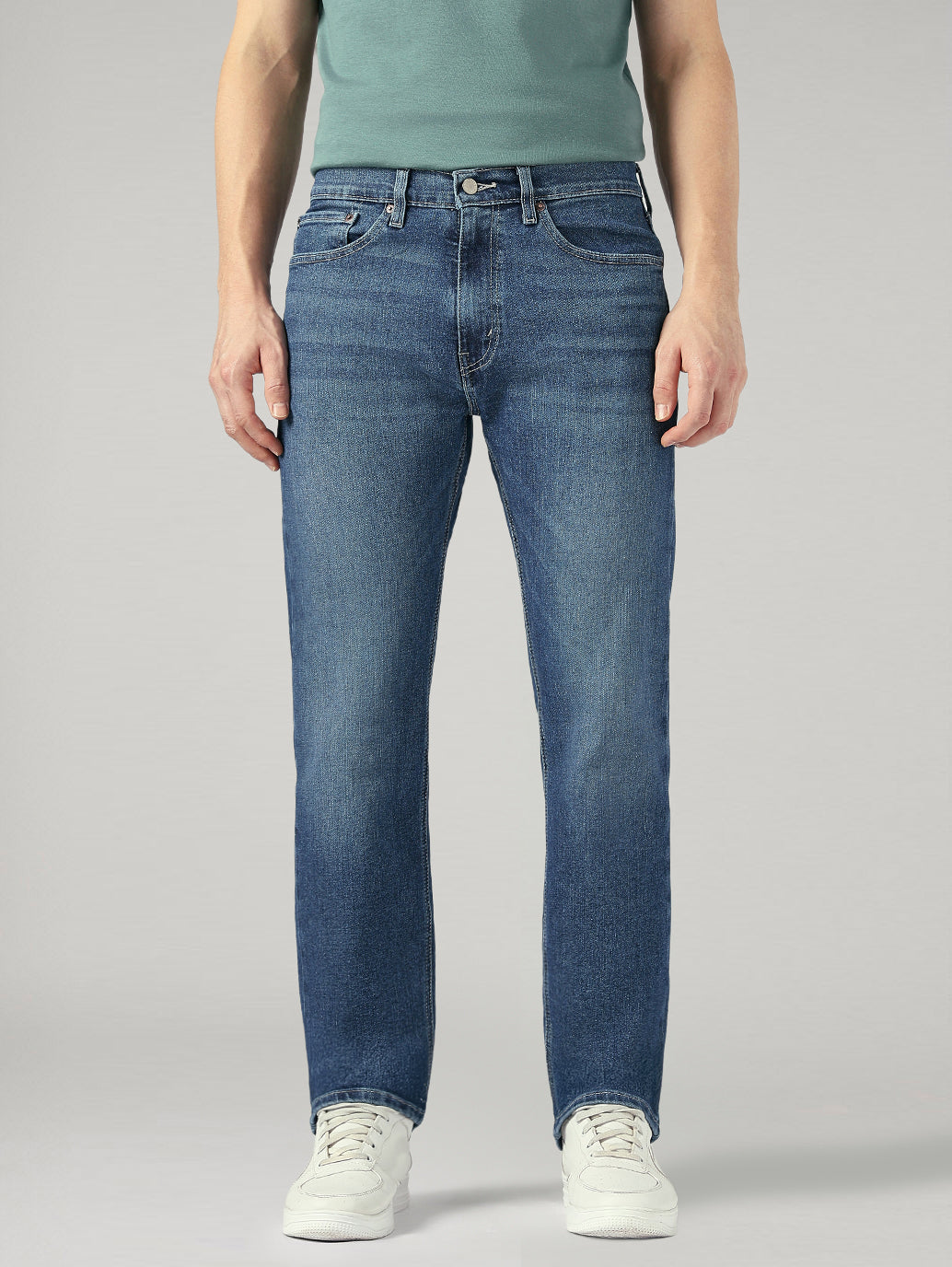 Men's 505 Dark Blue Straight Fit Mid Rise Jeans - Front View