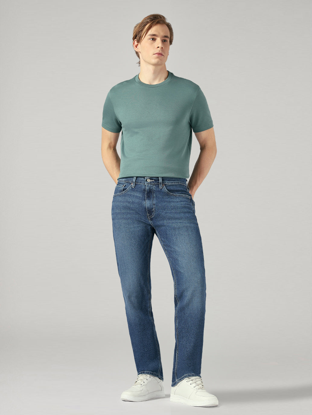 Men's 505 Dark Blue Straight Fit Mid Rise Jeans - Front View