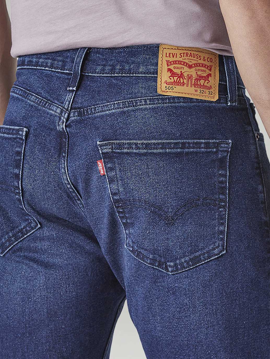 Men's 505 Blue Straight Fit Mid Rise Jeans - Detail View