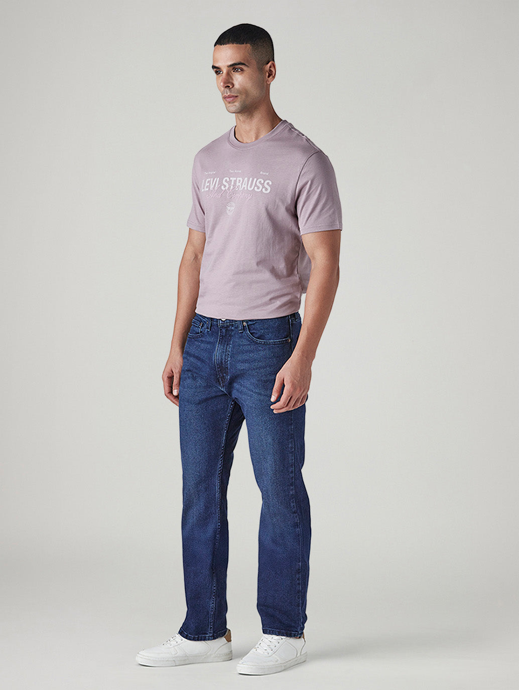 Men's 505 Blue Straight Fit Mid Rise Jeans - Side View