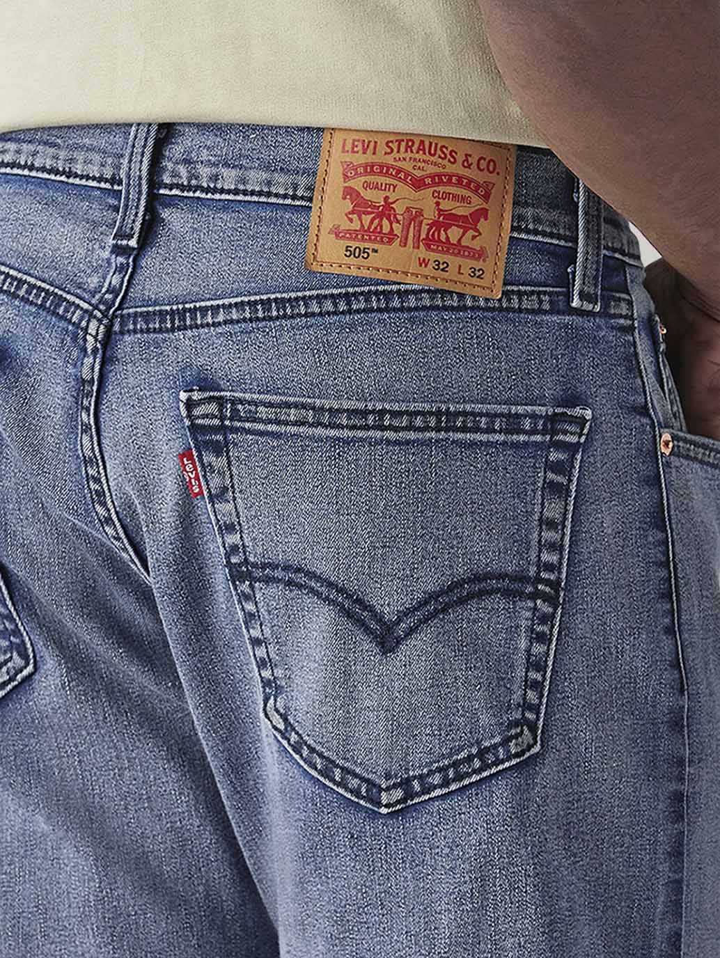 Men's 505 Blue Straight Fit Mid Rise Jeans - Detail View