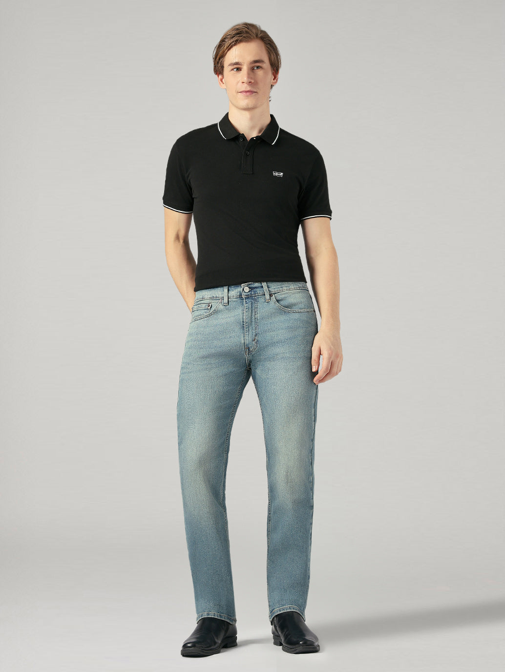 Men's 505 Blue Straight Fit Mid Rise Performance Jeans - Styleshot View