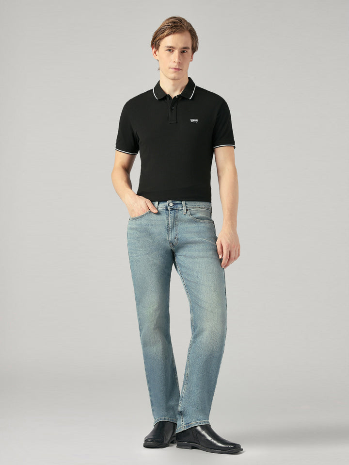 Men's 505 Blue Straight Fit Mid Rise Performance Jeans