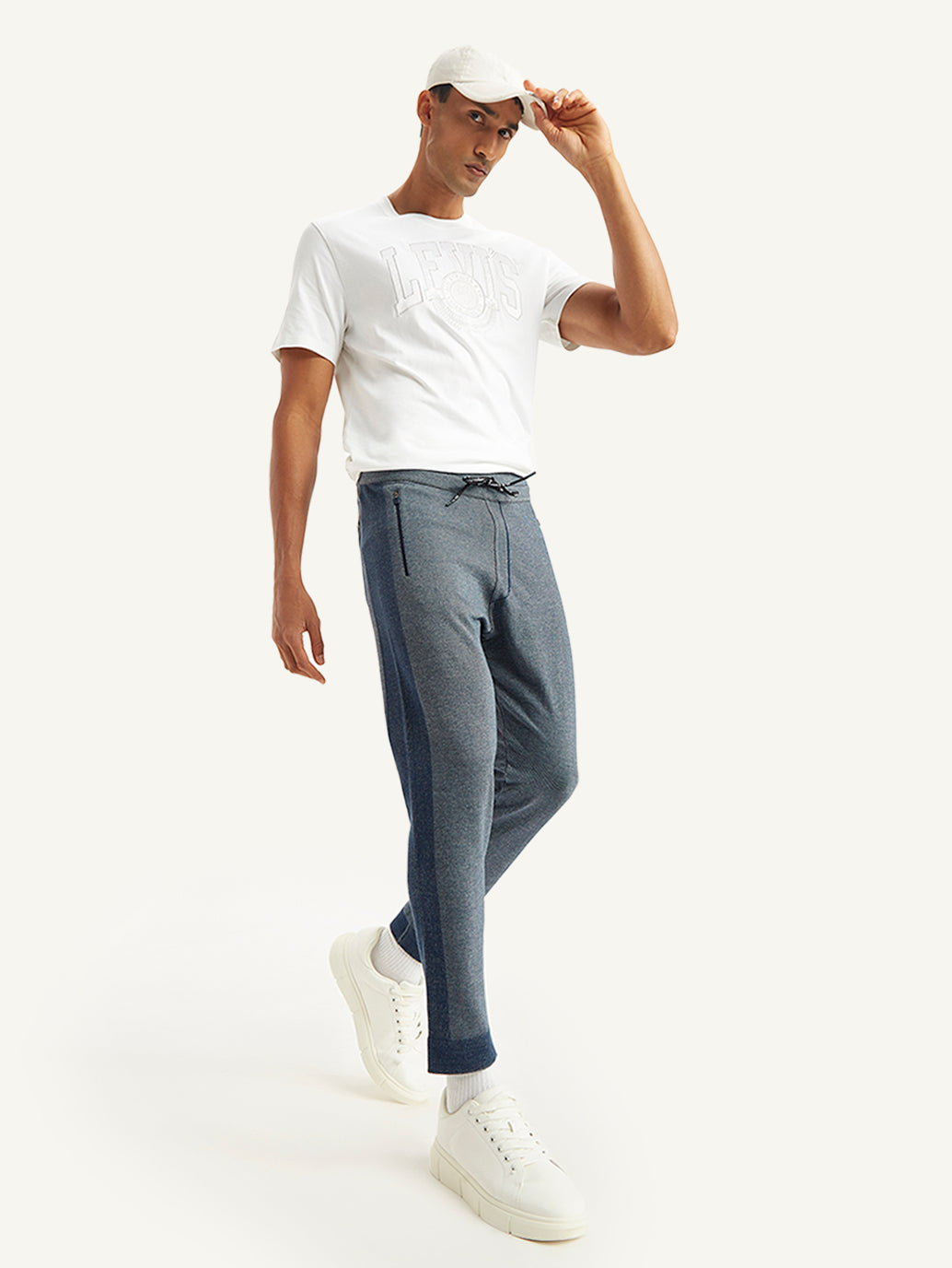 Men's Navy Jogger Trousers - Elevated View