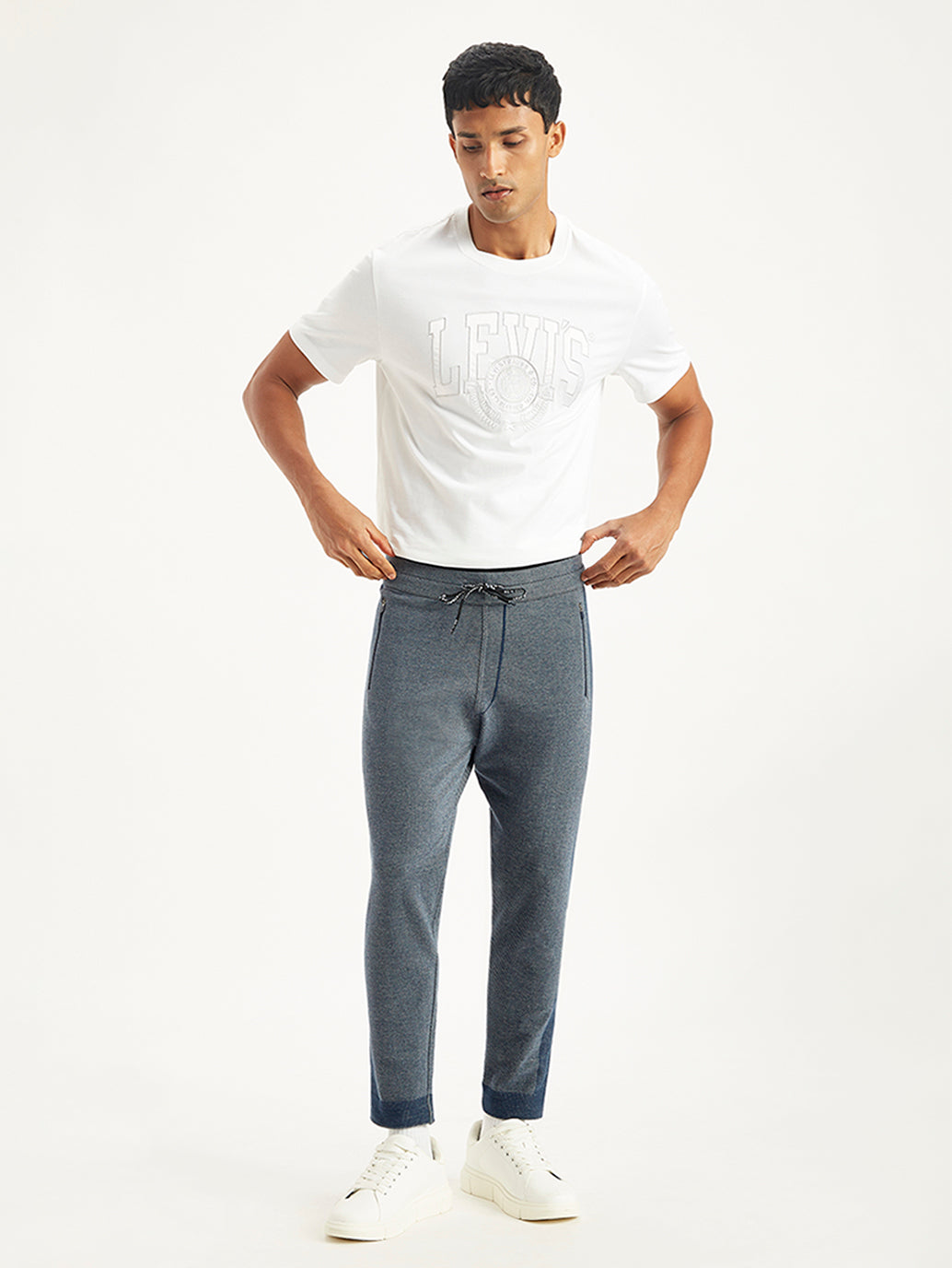 Men's Navy Jogger Trousers - Front View