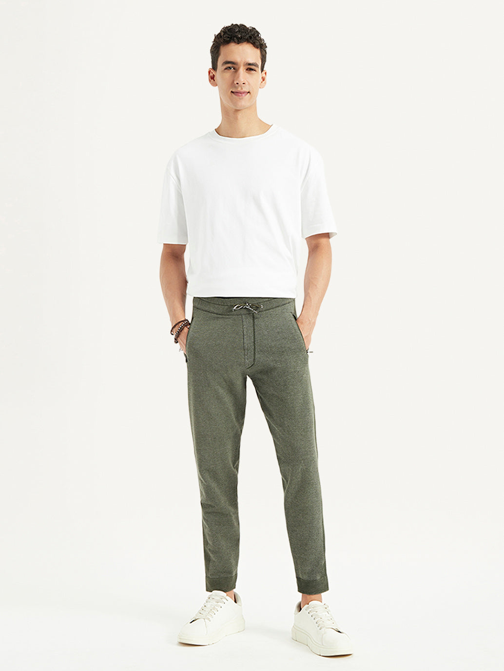 Men's Olive Regular Fit Trousers - Styleshot View