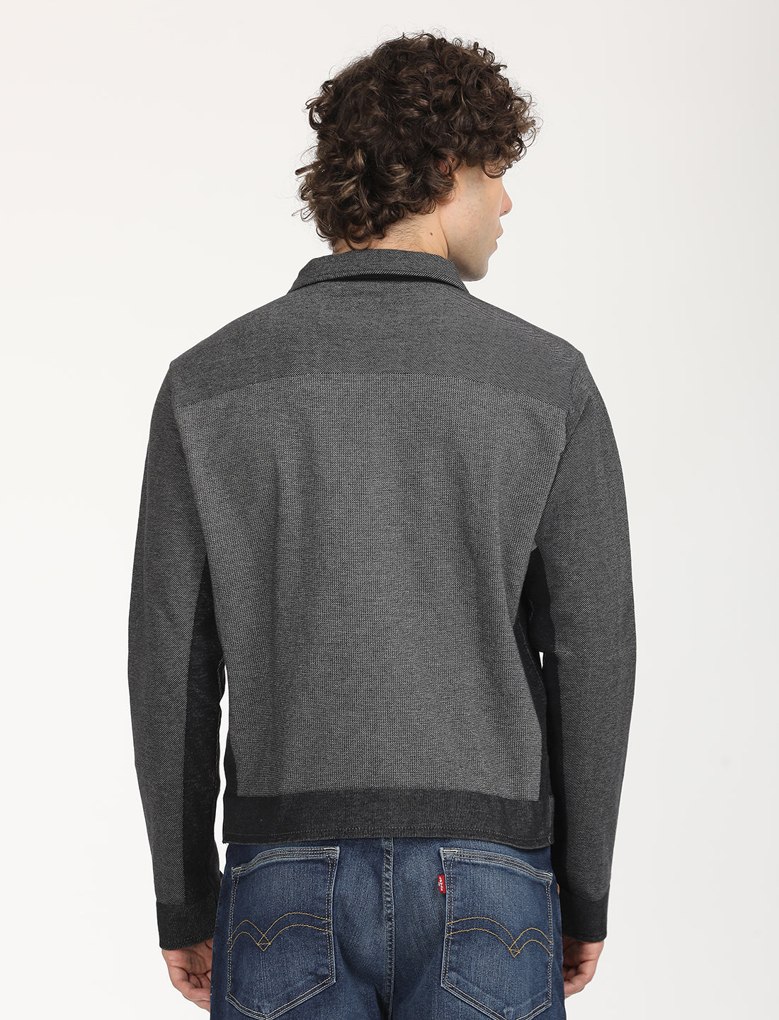 Men's Solid Black Jacket - Back View