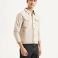 Men's Solid Beige Spread Collar Jacket - Side View