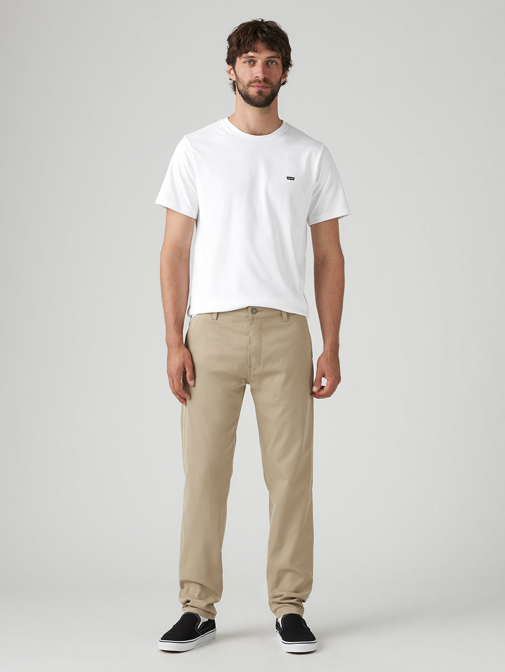 Men's Beige Regular Fit Tech Pant Chinos - Front View