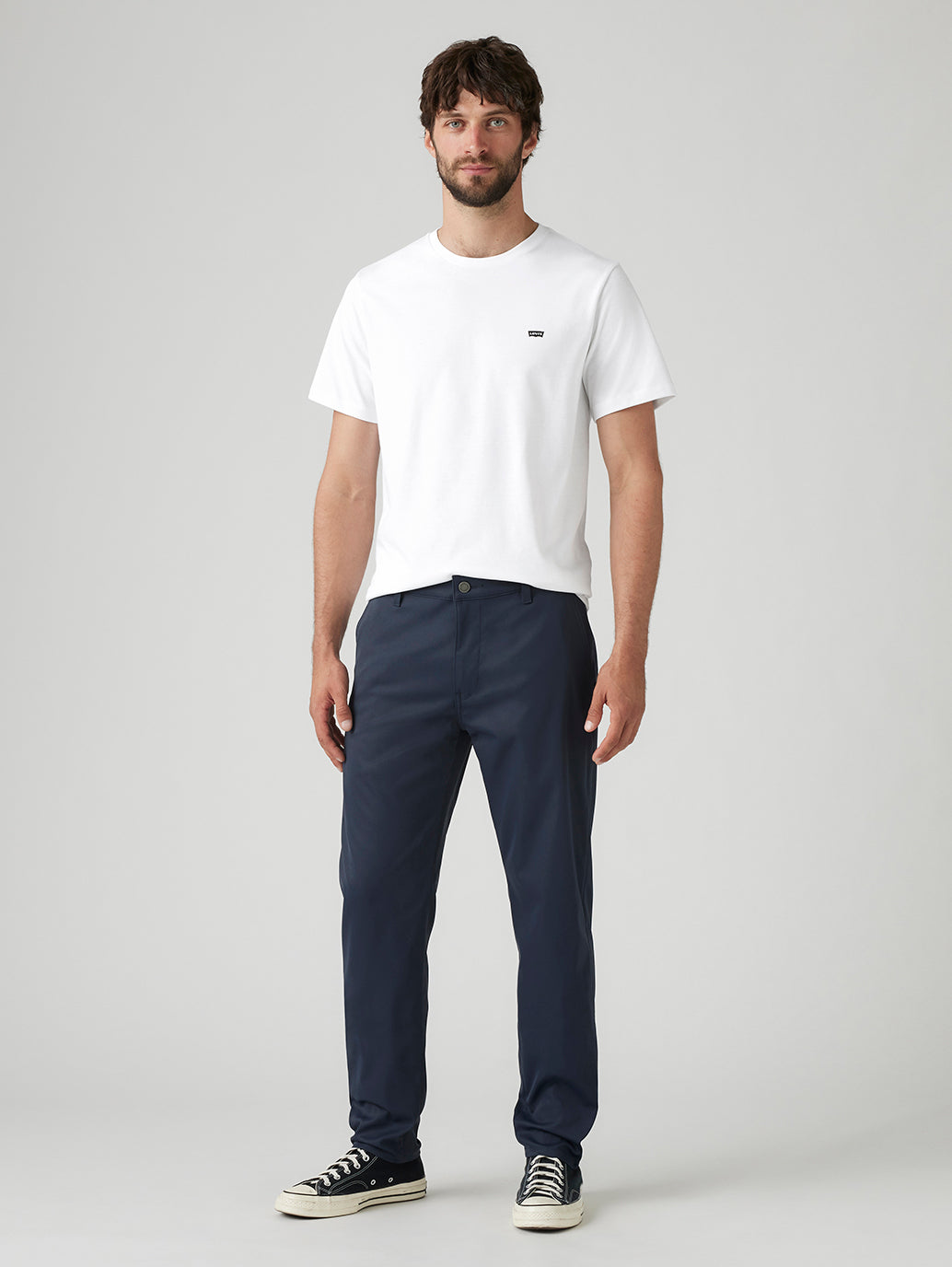 Men's Navy Regular Fit Tech Pant Chinos - Front View