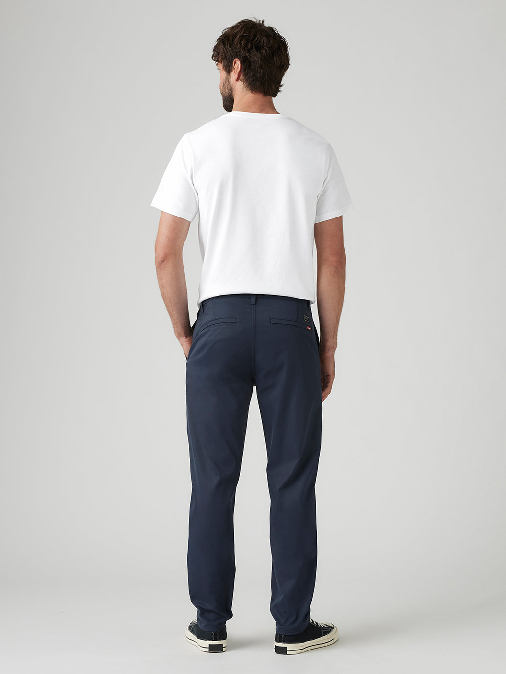 Men's Navy Regular Fit Tech Pant Chinos - Back View