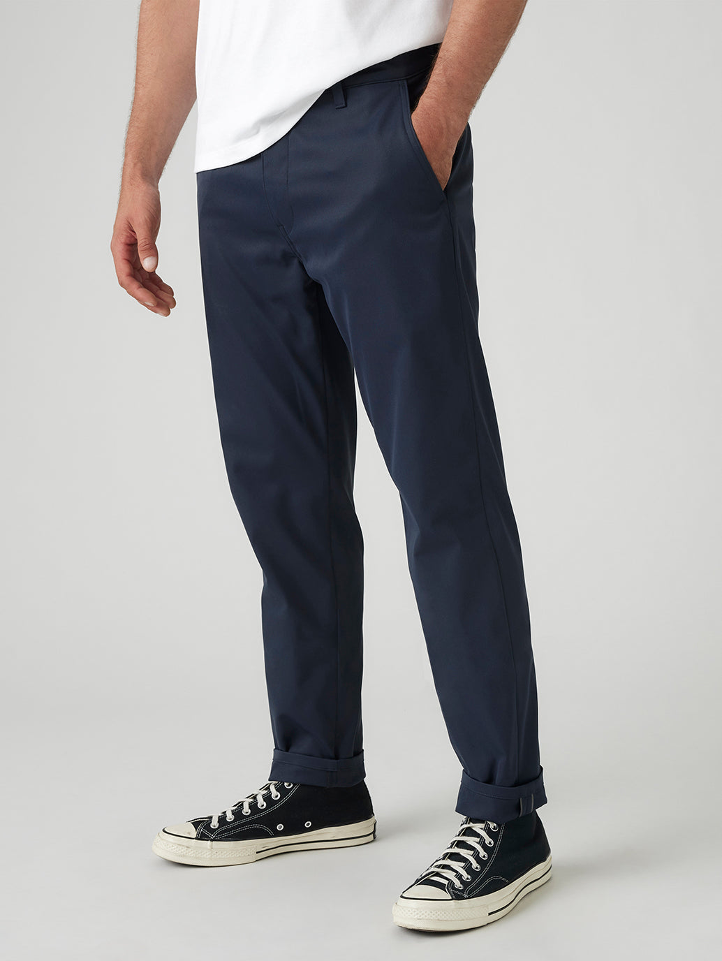 Men's Navy Regular Fit Tech Pant Chinos - Side View