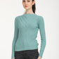 Women's Self Design Turquoise Round Neck Sweater - Front View