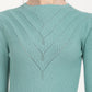 Women's Self Design Turquoise Round Neck Sweater - Detail View