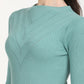 Women's Self Design Turquoise Round Neck Sweater - Detail View
