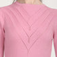 Women's Self Design Pink Round Neck Sweater - Detail View
