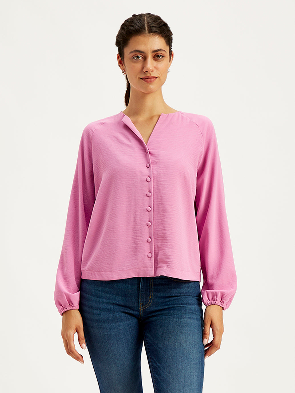 Women's Textured Pink Mock Neck Top - e18ea716-0601-4483-9727-ae6d89f35d11 View