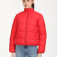Women's Quilted High Neck Reversible Puffer Jacket - Front View