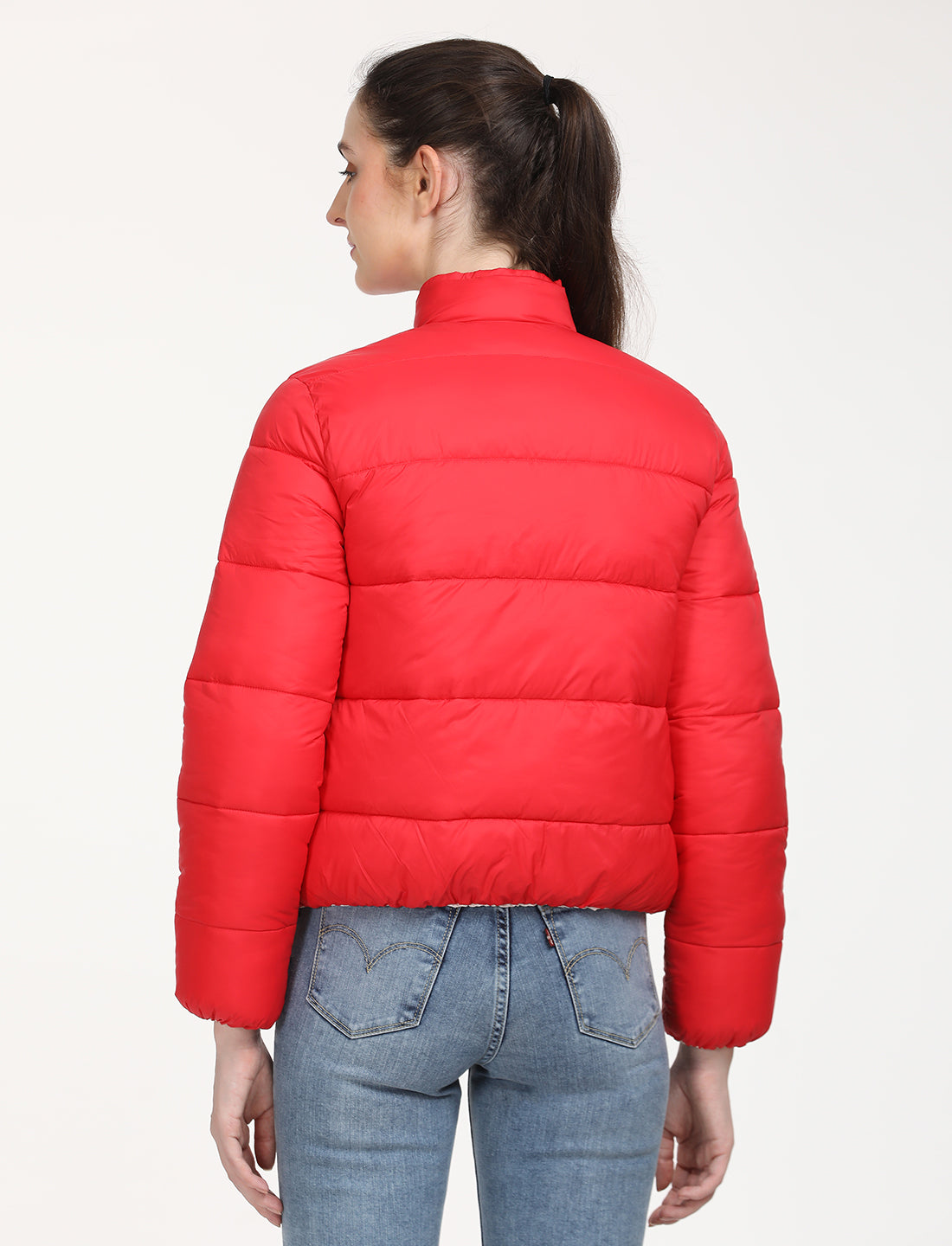 Women's Quilted High Neck Reversible Puffer Jacket - Back View