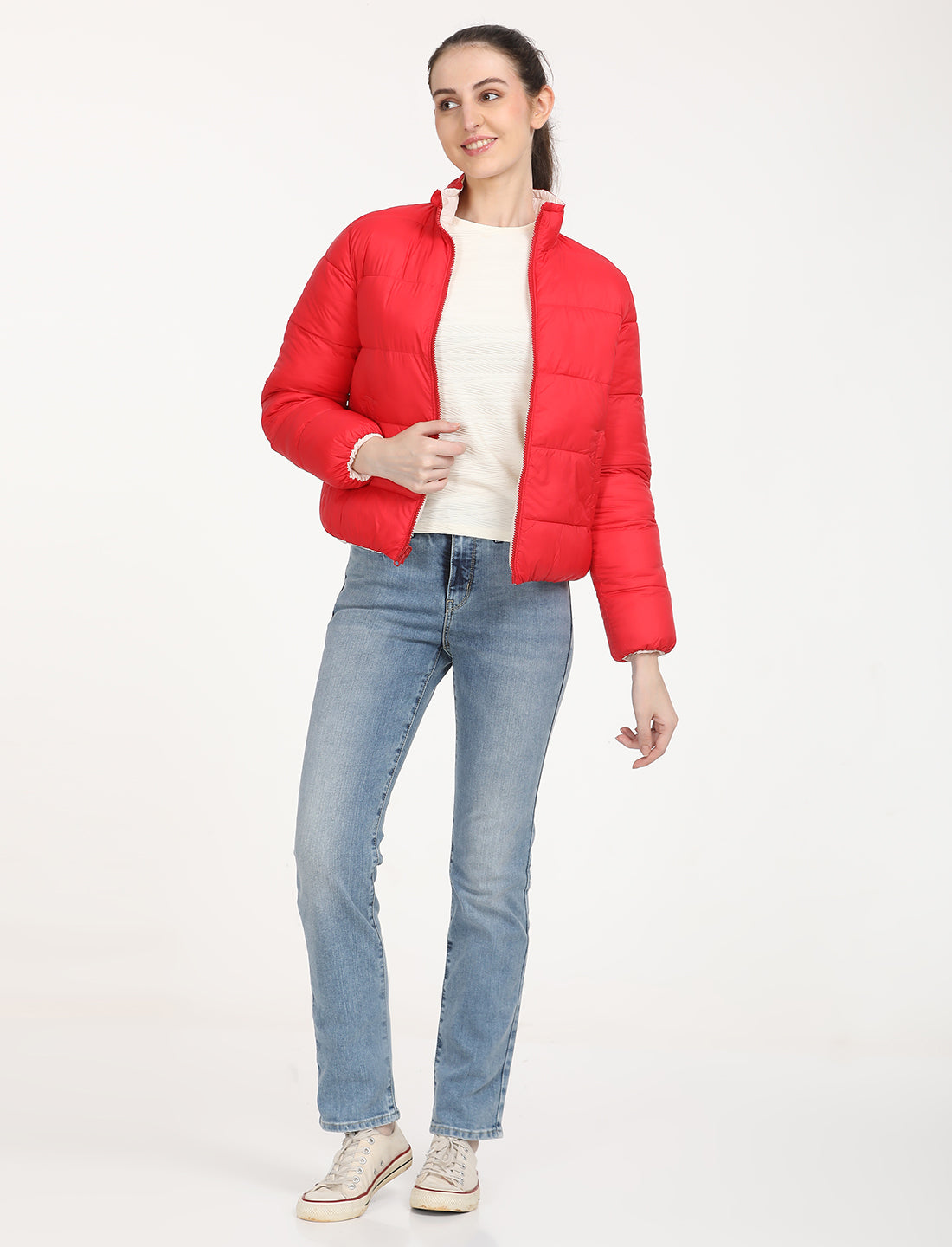 Women's Quilted High Neck Reversible Puffer Jacket - 7 View