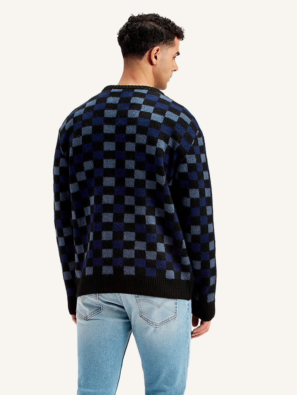 Men's Checkered Black Crew Neck Sweater - 33ba44e0-ee74-4531-a821-be9e3da53093 View