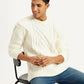 Men's Solid White Crew Neck Sweater - Styleshot View