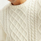 Men's Solid White Crew Neck Sweater - Detail View