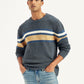 Men's Striped Grey Crew Neck Sweater - Styleshot View