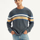 Men's Striped Grey Crew Neck Sweater - Front View