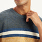 Men's Striped Grey Crew Neck Sweater - Detail View