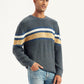 Men's Striped Grey Crew Neck Sweater - Side View