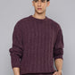Men's Solid Purple Crew Neck Sweater - 3 View