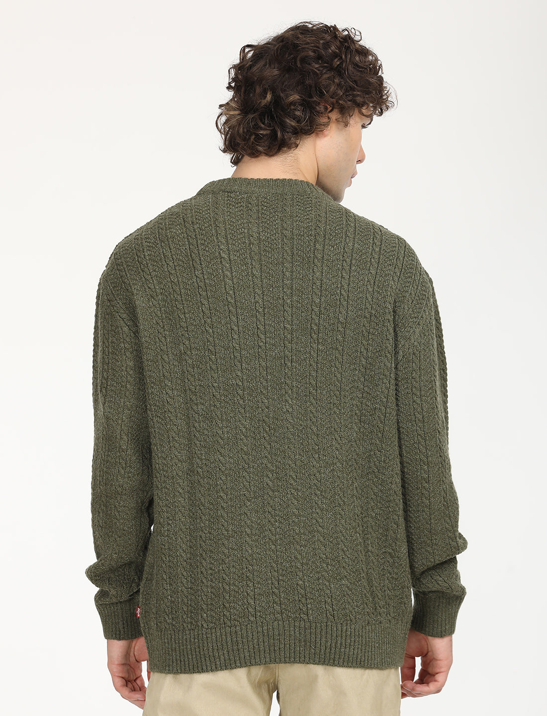 Men's Solid Olive Crew Neck Sweater - Back View