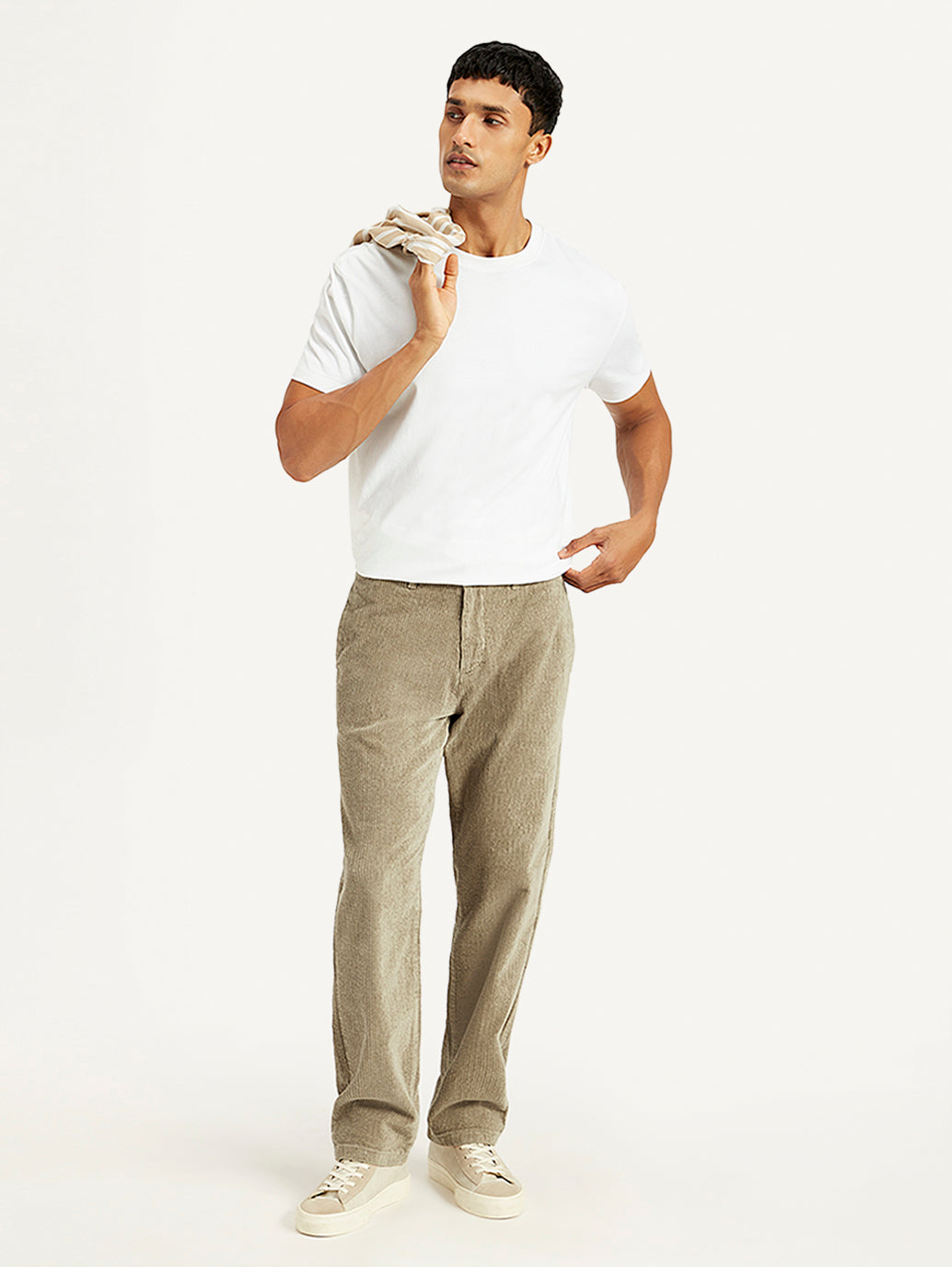 Men's Beige Straight Fit Chinos - Styleshot View
