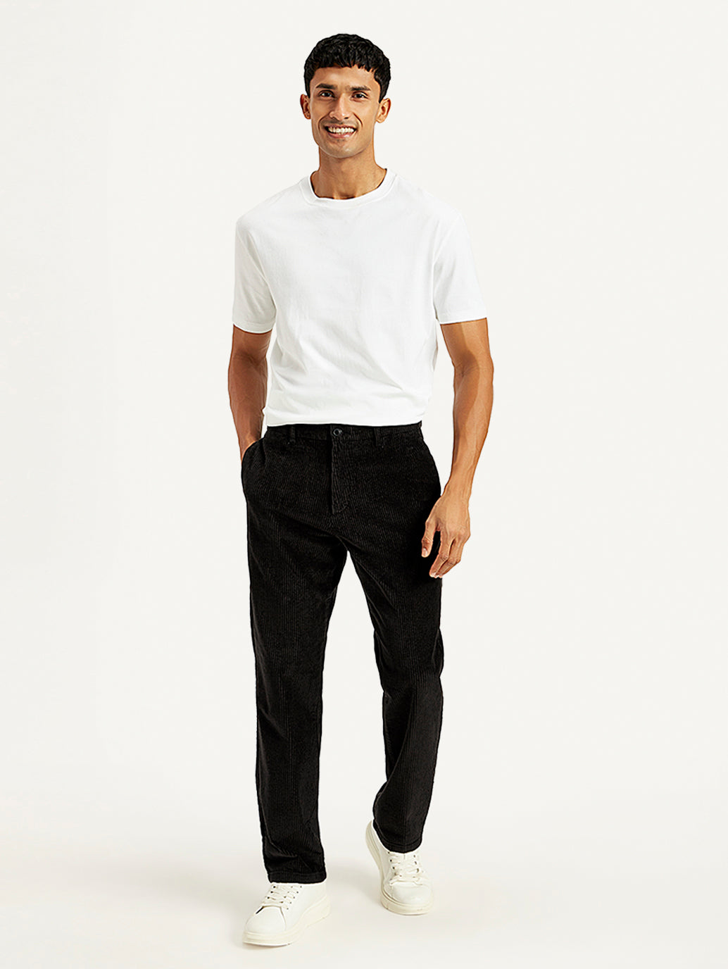 Men's Black Straight Fit Chinos - Front View