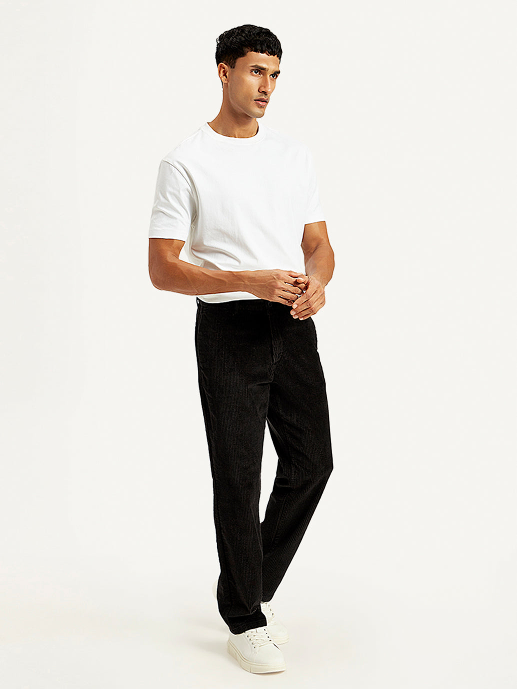 Men's Black Straight Fit Chinos - Side View