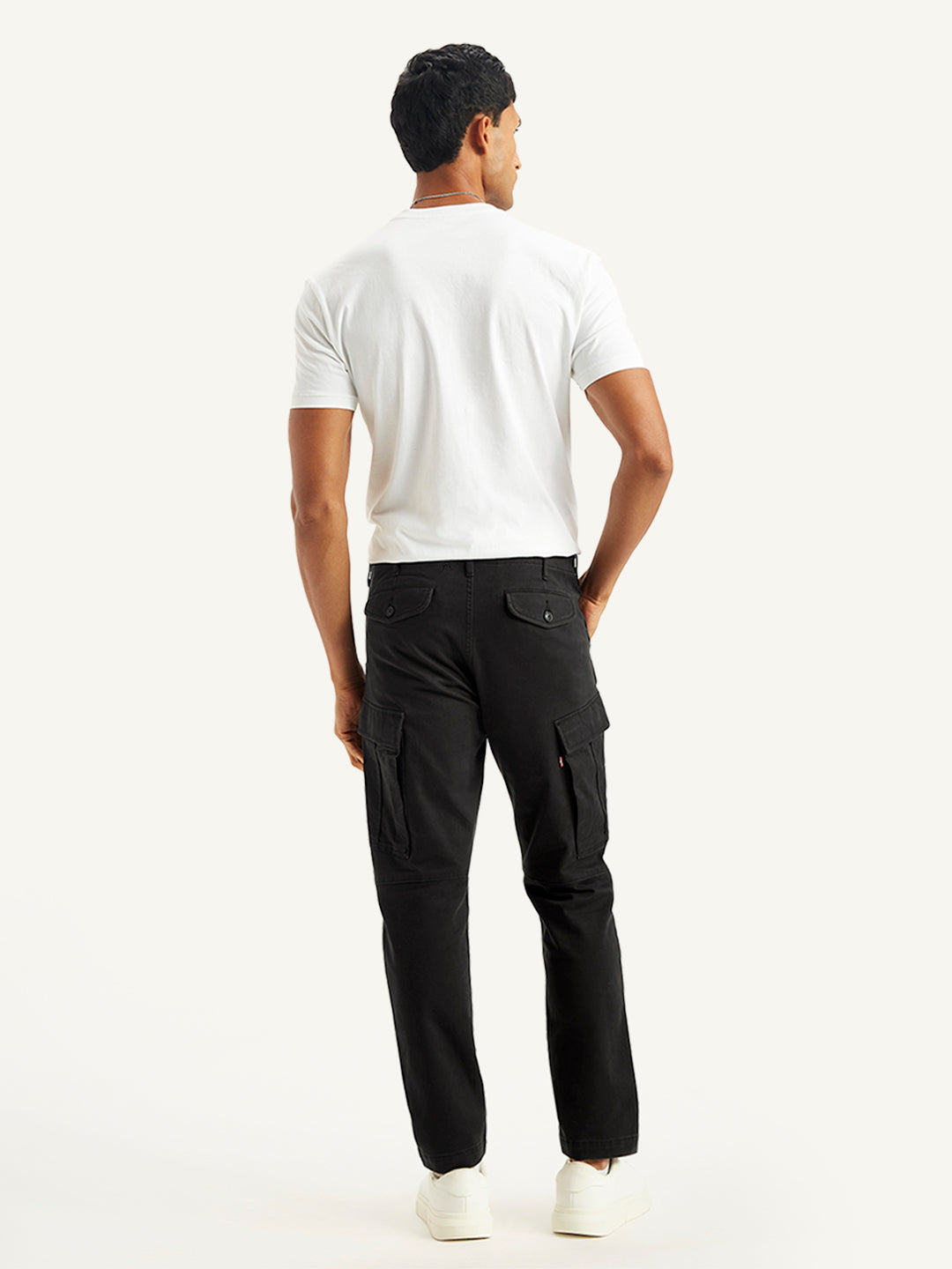 Men's Black Tapered Cargo Trousers - Back View
