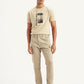 Men's Beige Slim Tapered Fit Cargo Trousers - Front View