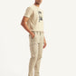 Men's Beige Slim Tapered Fit Cargo Trousers - Side View