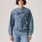 Women's Solid Blue Denim Jacket - Front View