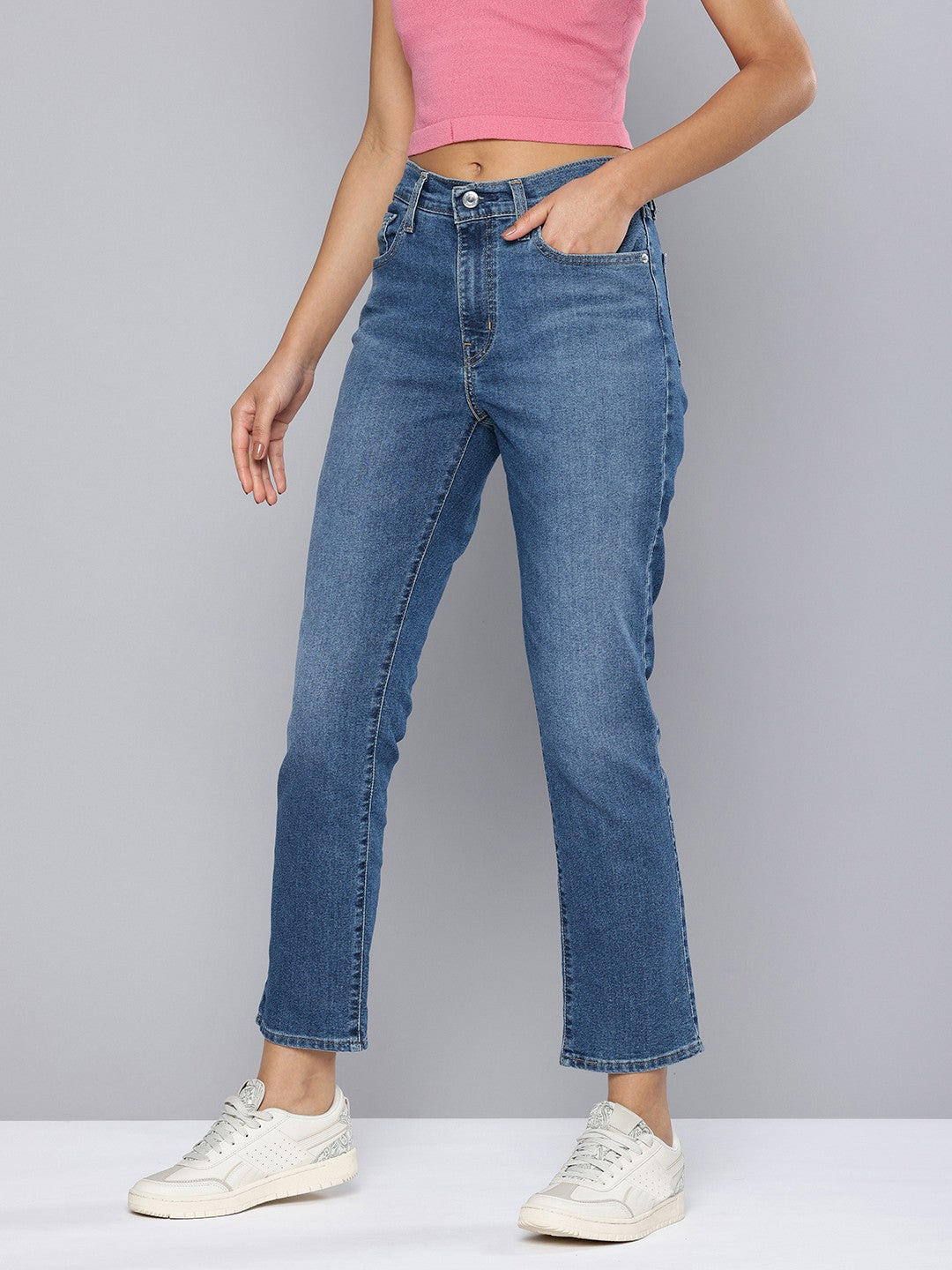Women's 724 Blue Slim Straight Fit High Rise Jeans - 2 View