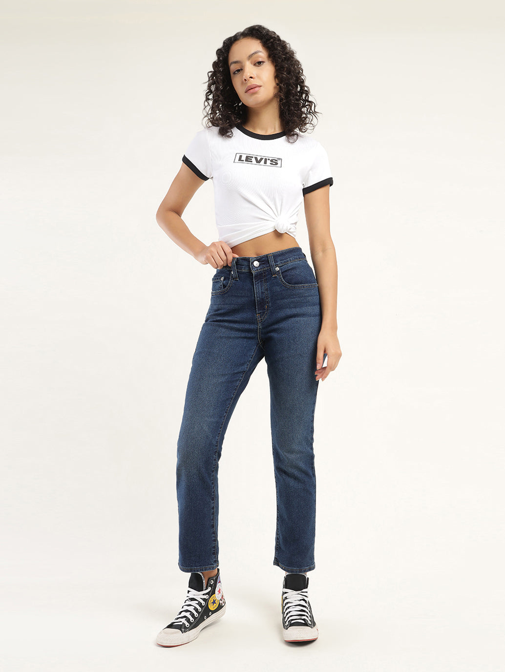 Women's 724 Blue Straight Fit High Rise Jeans - Styleshot View