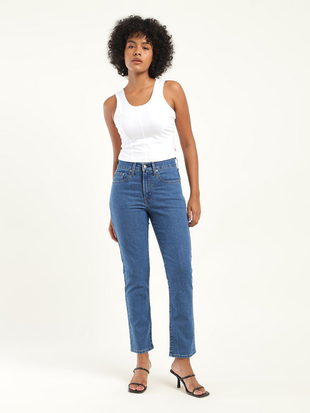 Women's 724 Blue Slim Straight Fit High Rise Jeans - Front View