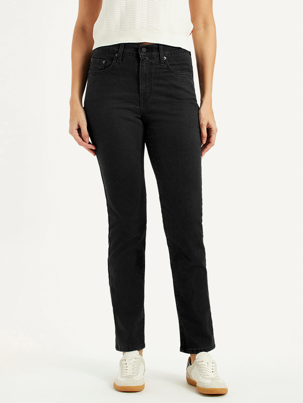 Women's 724 Black Straight Fit High Rise Jeans - Front View
